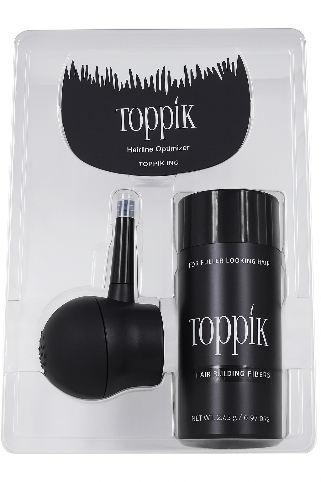 🔥Súper Kit Toppik Hair: Fibra Capilar 27.5GR + Spray Aplicador + Peine de Regalo