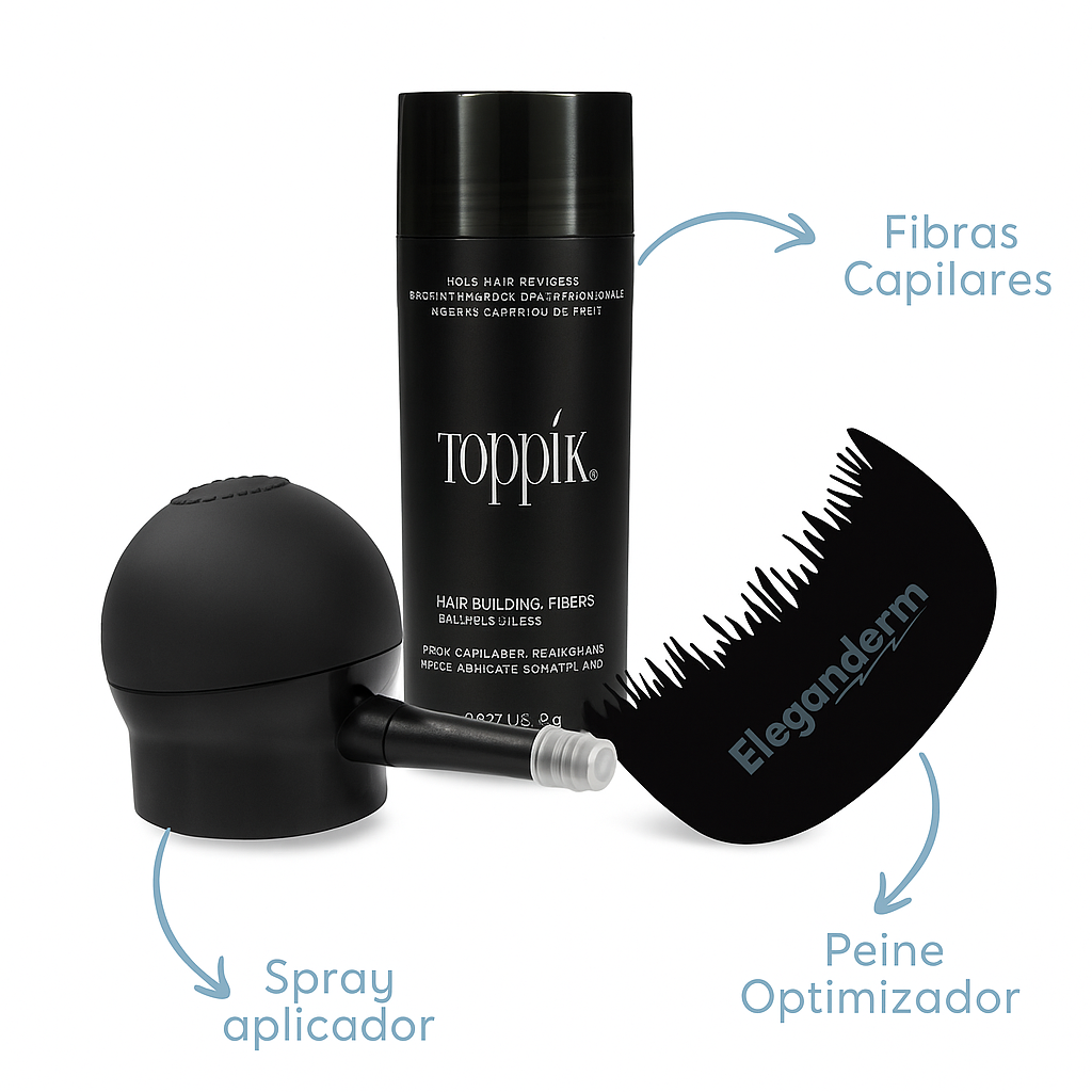 🔥Súper Kit Toppik Hair: Fibra Capilar 27.5GR + Spray Aplicador + Peine de Regalo