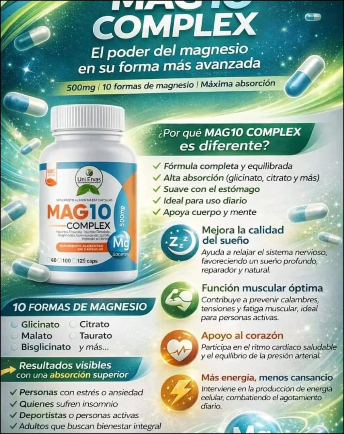 ⚡ MAGNESIO 10 COMPLEX PRO-Energía limpia.Sueño profundo.