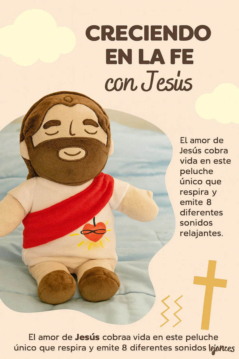 PELUCHE DE JESUS RELAJANTE, TRANQUILIDAD Y FE